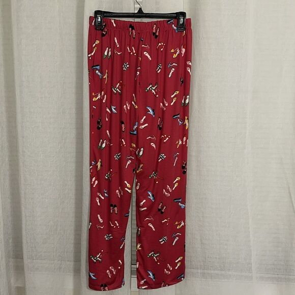 kate spade S Red Multi Stiletto Shoe Print Notch Collar Long Sleeve Pajama Set - Picture 13 of 16